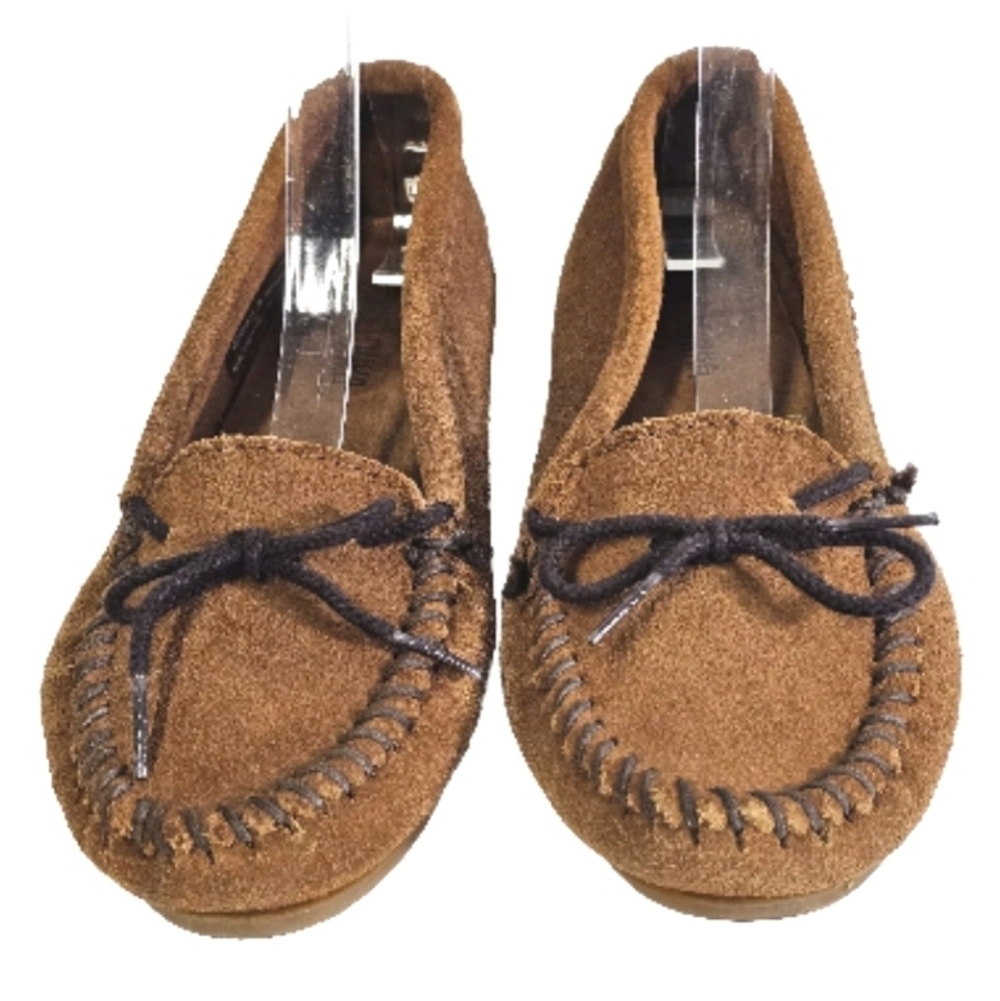 Minnetonka Womens Brown Suede Fringe Moccasins Flat Comfort Slippers Shoes, Sz 8
